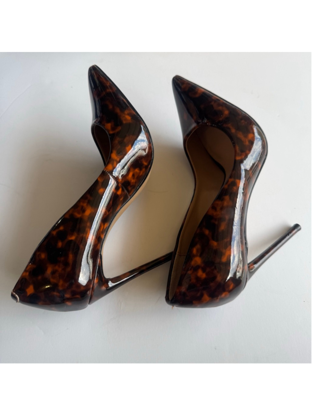 Steve Madden Valanal Tortoiseshell Patent Pointed Toe D’Orsay Stiletto Heels 5.5 - Picture 8 of 11